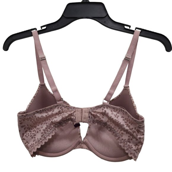 Adore Me Nude Floral Leaf Print Plunge Scalloped Band Underwire Bra Size 32DD - Picture 2 of 5